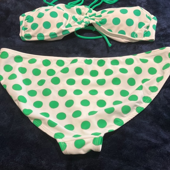 Ocean Pacific Poka Dot Bikini Green on White Size XL 15/17 Juniors - Picture 4 of 5